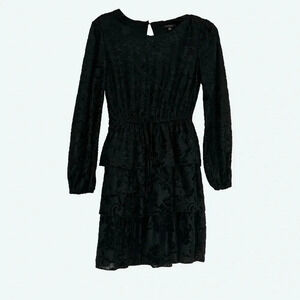 Black velvet ruffle mini dress